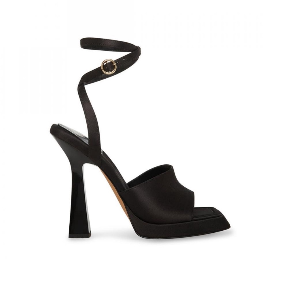 Steve Madden Black Ankle-Wrap Platform Heels
